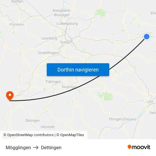 Mögglingen to Dettingen map