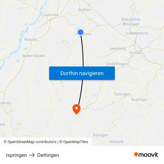 Ispringen to Dettingen map