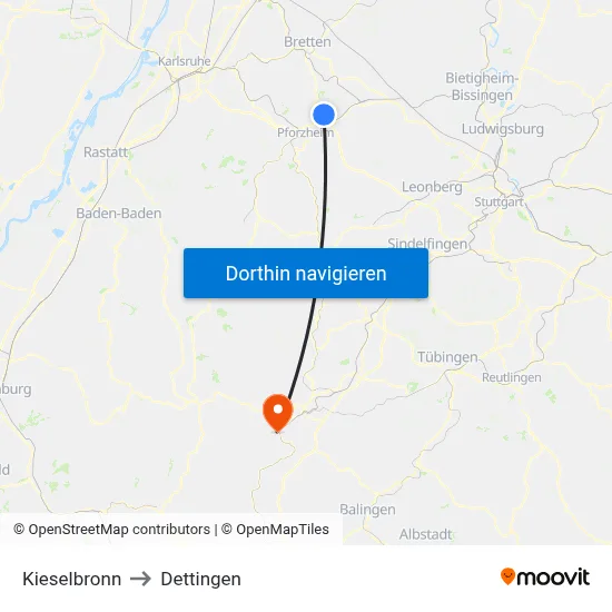 Kieselbronn to Dettingen map