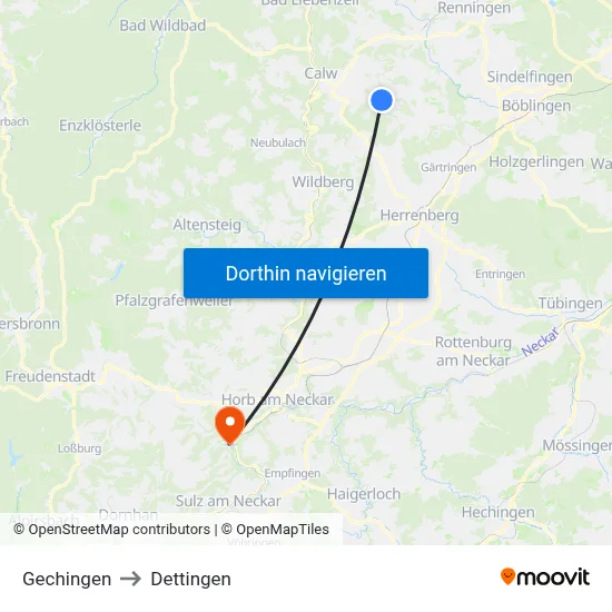 Gechingen to Dettingen map