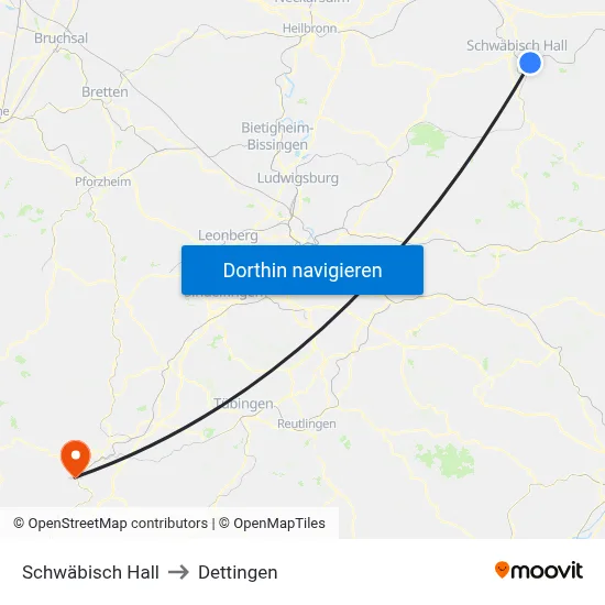Schwäbisch Hall to Dettingen map