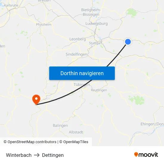 Winterbach to Dettingen map