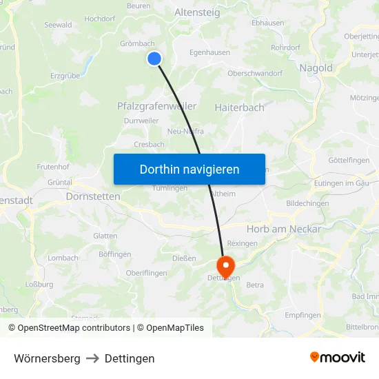 Wörnersberg to Dettingen map