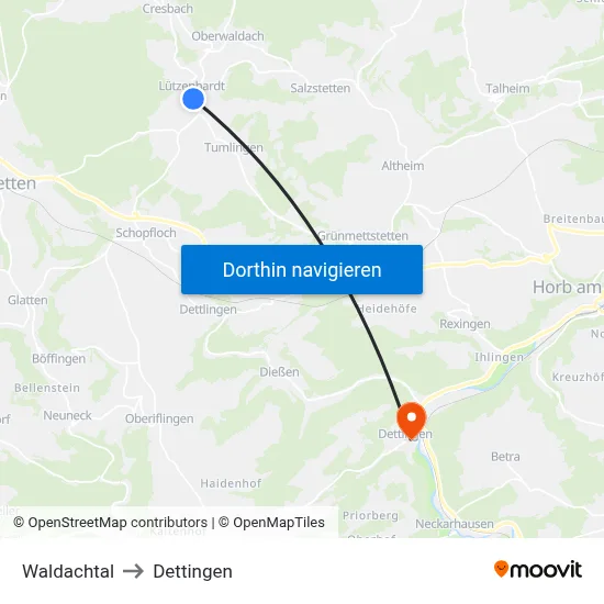Waldachtal to Dettingen map