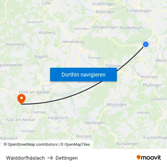 Walddorfhäslach to Dettingen map