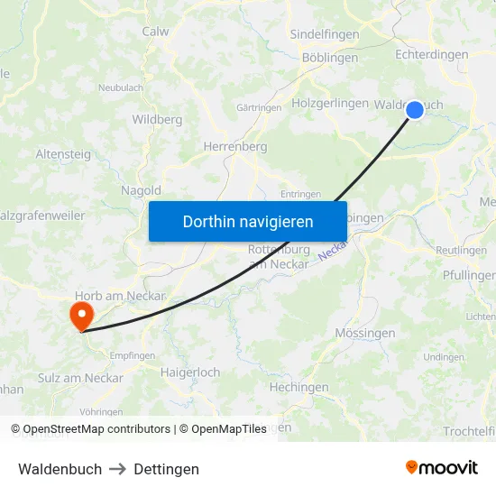 Waldenbuch to Dettingen map