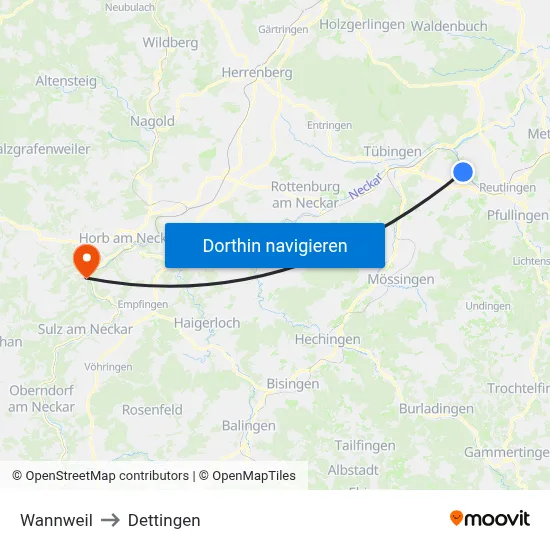 Wannweil to Dettingen map