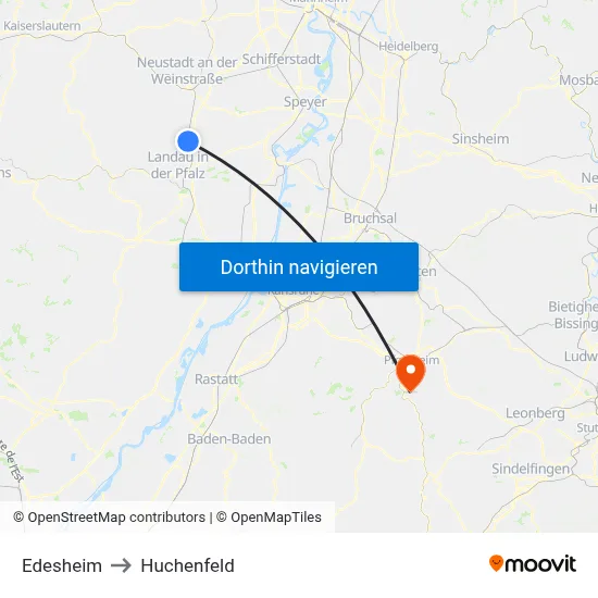 Edesheim to Huchenfeld map