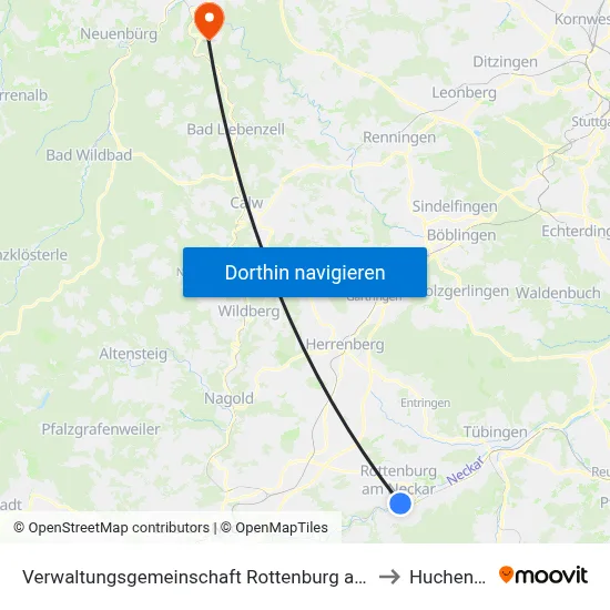 Verwaltungsgemeinschaft Rottenburg am Neckar to Huchenfeld map