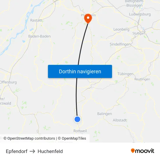 Epfendorf to Huchenfeld map