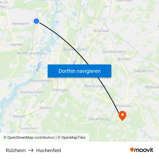 Rülzheim to Huchenfeld map