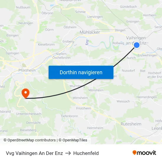 Vvg Vaihingen An Der Enz to Huchenfeld map