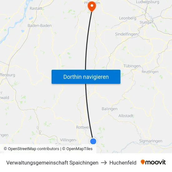 Verwaltungsgemeinschaft Spaichingen to Huchenfeld map