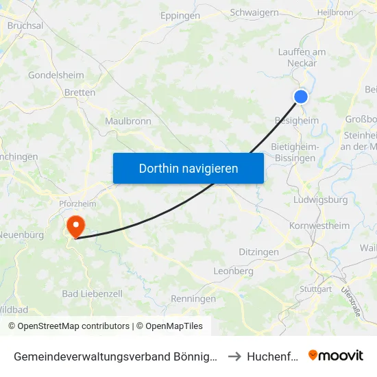 Gemeindeverwaltungsverband Bönnigheim to Huchenfeld map