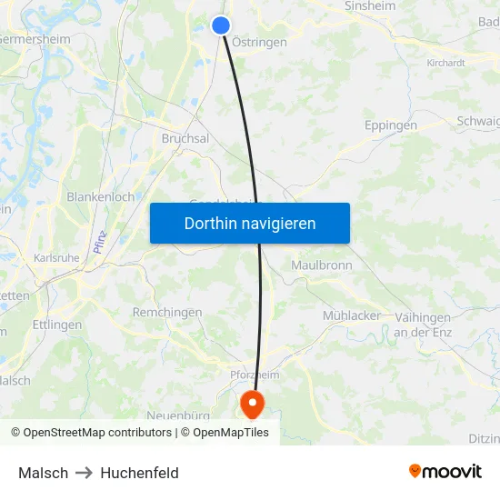 Malsch to Huchenfeld map