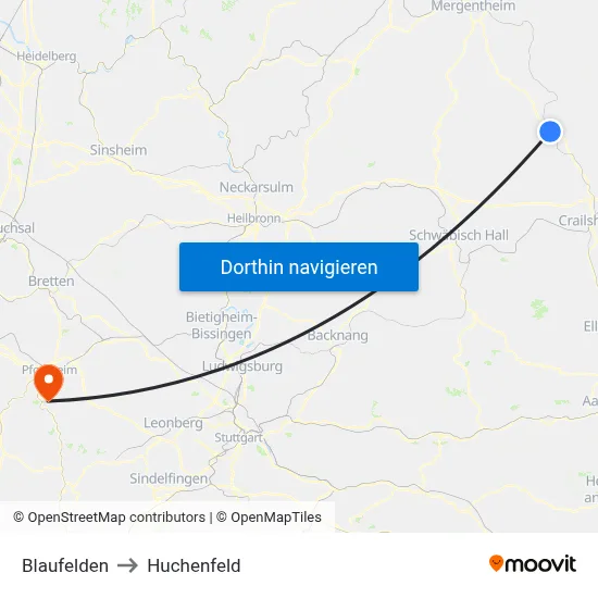 Blaufelden to Huchenfeld map