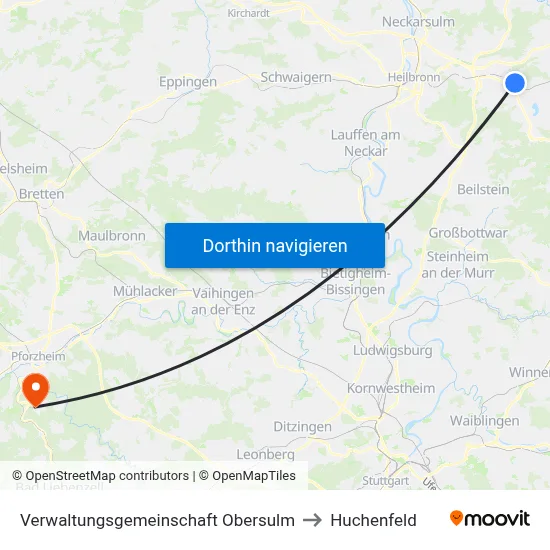 Verwaltungsgemeinschaft Obersulm to Huchenfeld map