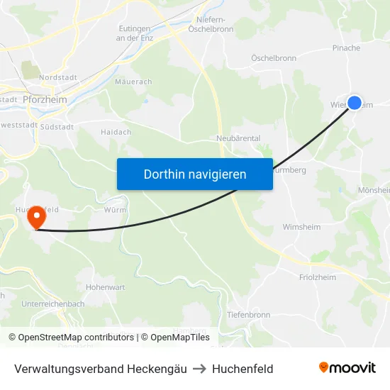 Verwaltungsverband Heckengäu to Huchenfeld map