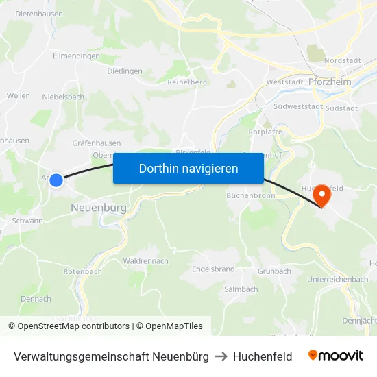 Verwaltungsgemeinschaft Neuenbürg to Huchenfeld map