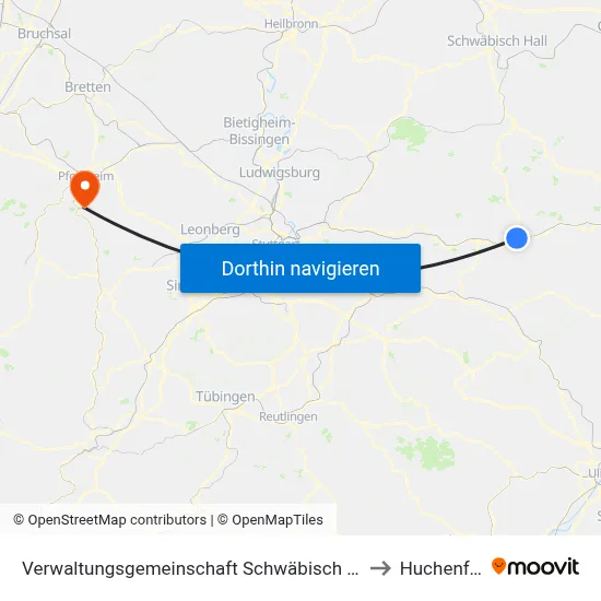 Verwaltungsgemeinschaft Schwäbisch Gmünd to Huchenfeld map