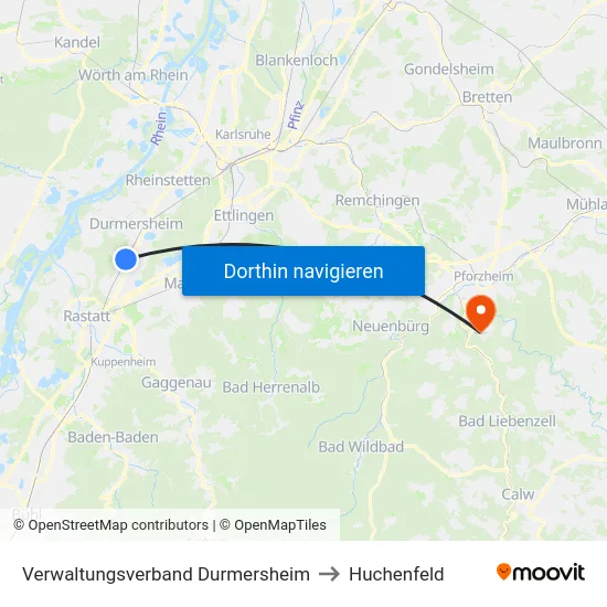 Verwaltungsverband Durmersheim to Huchenfeld map