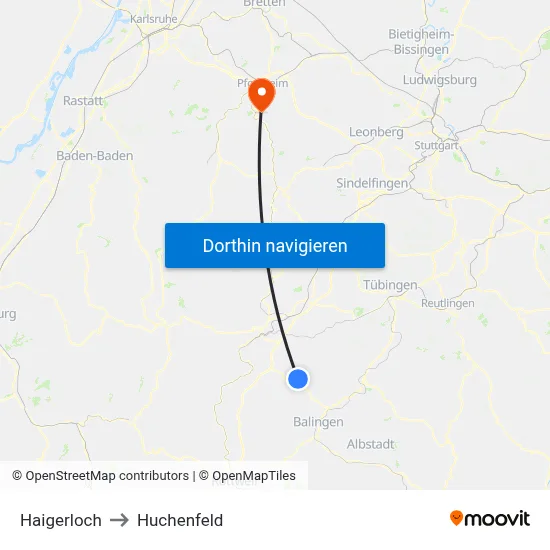 Haigerloch to Huchenfeld map