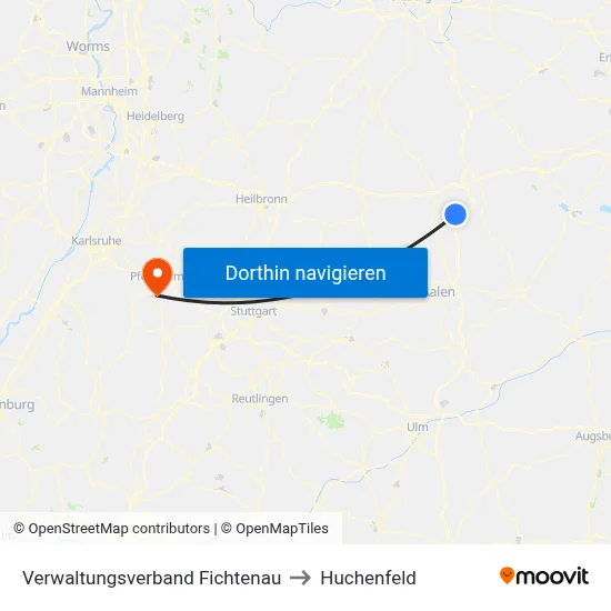 Verwaltungsverband Fichtenau to Huchenfeld map