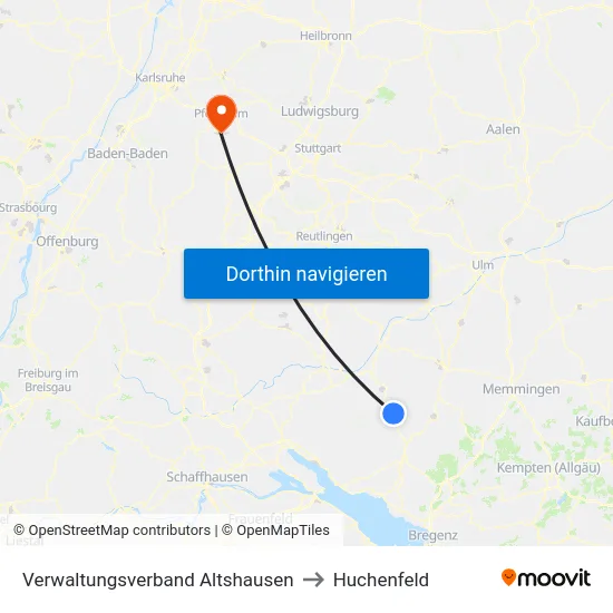 Verwaltungsverband Altshausen to Huchenfeld map
