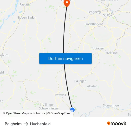 Balgheim to Huchenfeld map