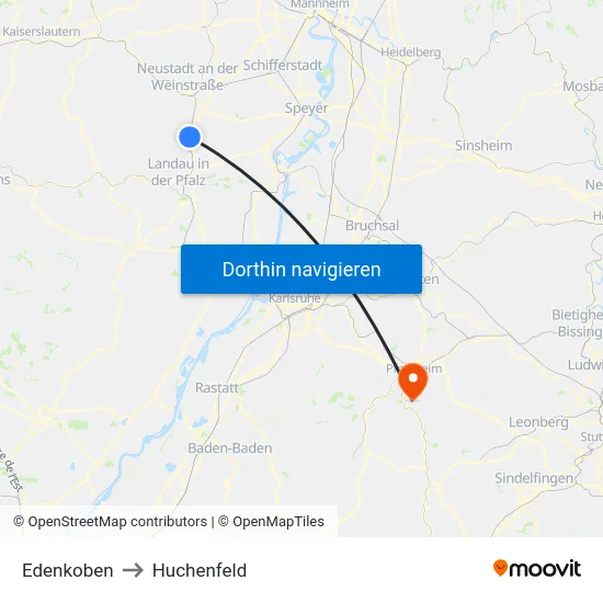 Edenkoben to Huchenfeld map