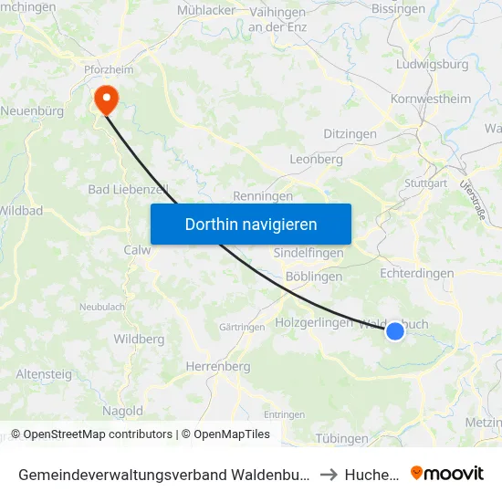 Gemeindeverwaltungsverband Waldenbuch/Steinenbronn to Huchenfeld map