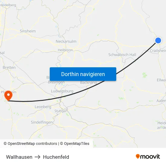 Wallhausen to Huchenfeld map