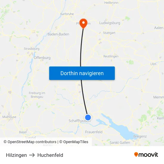 Hilzingen to Huchenfeld map