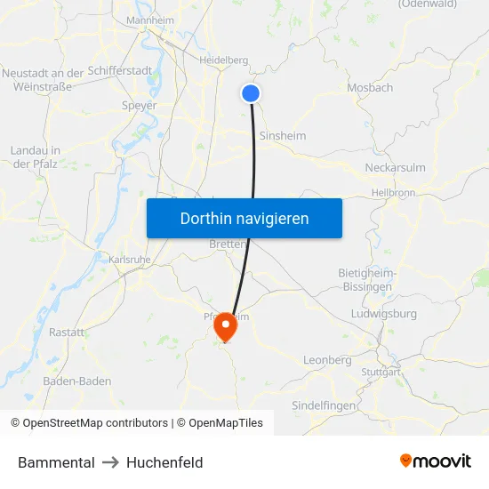 Bammental to Huchenfeld map