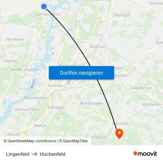 Lingenfeld to Huchenfeld map