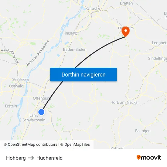 Hohberg to Huchenfeld map
