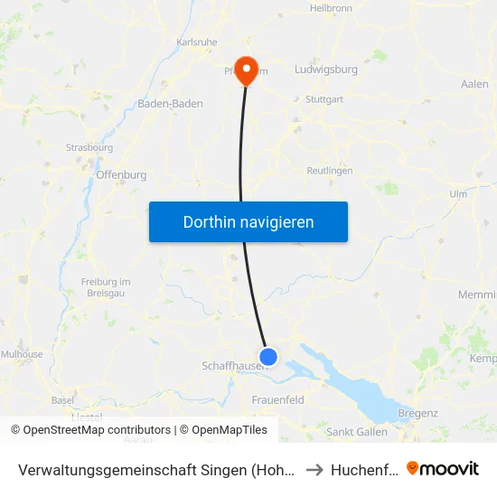 Verwaltungsgemeinschaft Singen (Hohentwiel) to Huchenfeld map