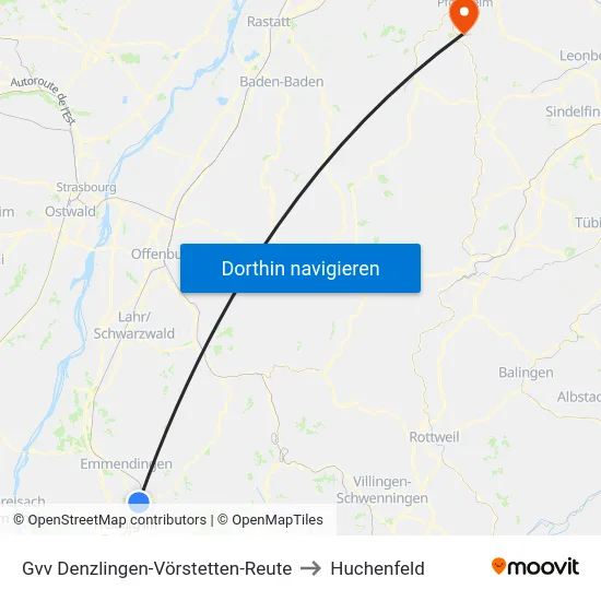 Gvv Denzlingen-Vörstetten-Reute to Huchenfeld map