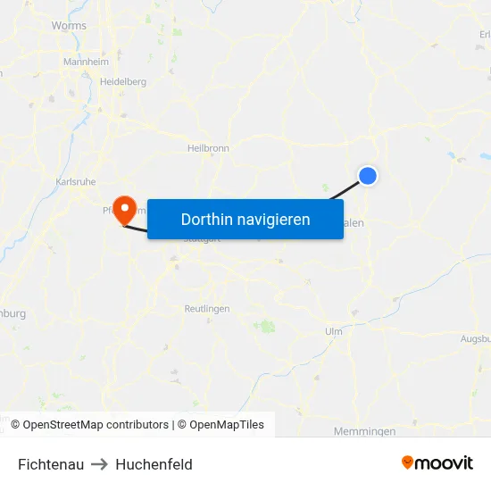 Fichtenau to Huchenfeld map