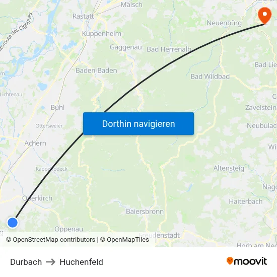 Durbach to Huchenfeld map