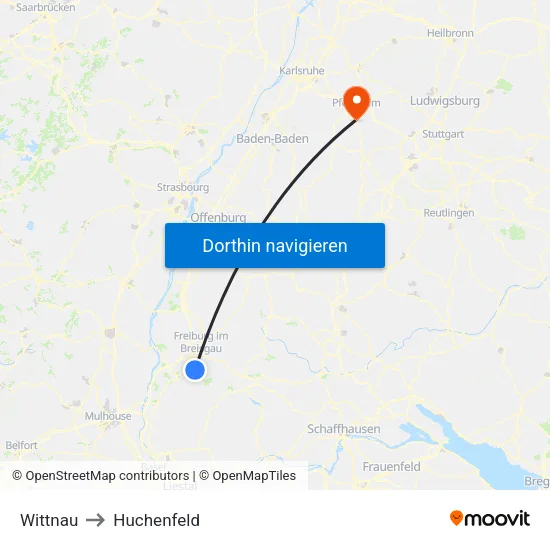 Wittnau to Huchenfeld map