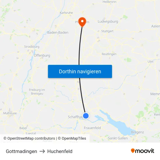 Gottmadingen to Huchenfeld map