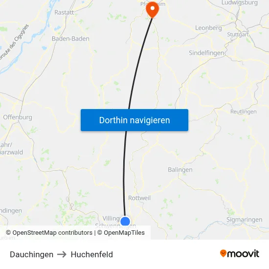 Dauchingen to Huchenfeld map