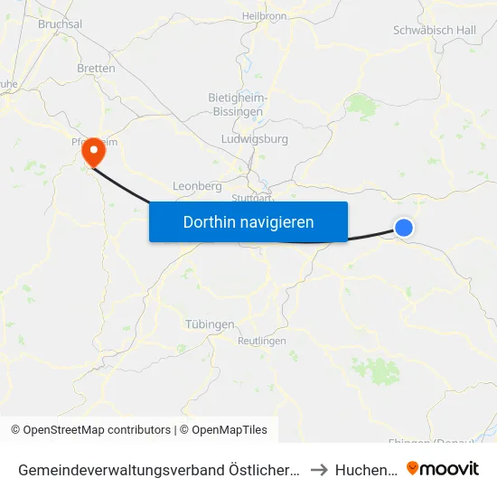 Gemeindeverwaltungsverband Östlicher Schurwald to Huchenfeld map