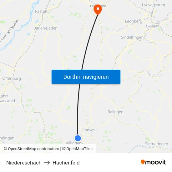 Niedereschach to Huchenfeld map