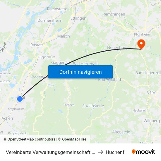 Vereinbarte Verwaltungsgemeinschaft Bühl to Huchenfeld map