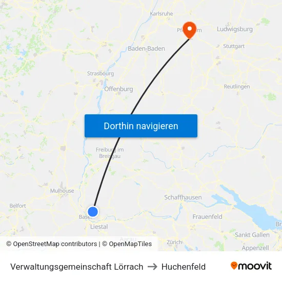 Verwaltungsgemeinschaft Lörrach to Huchenfeld map