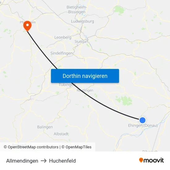 Allmendingen to Huchenfeld map