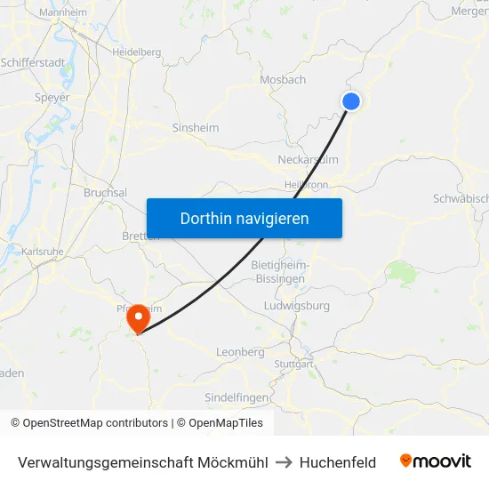 Verwaltungsgemeinschaft Möckmühl to Huchenfeld map