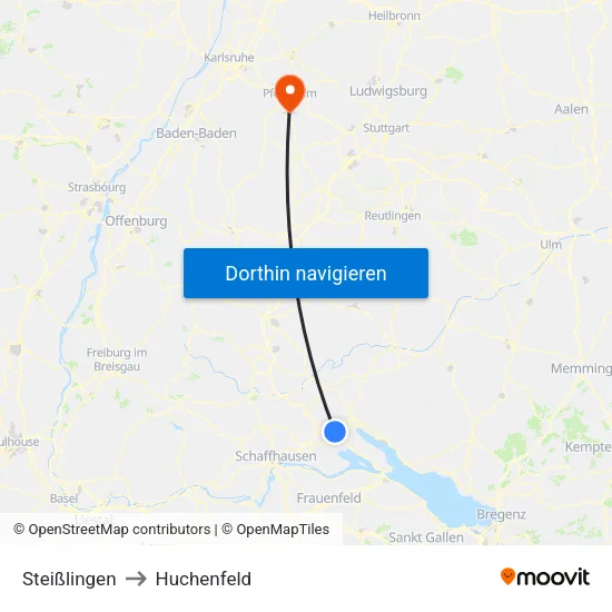 Steißlingen to Huchenfeld map